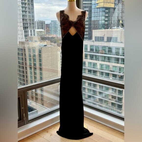 🆕 SELF PORTRAIT 🧿 NWOT Black Lace Satin Maxi Dress, Sz UK 4 / US 0 - Picture 3 of 16